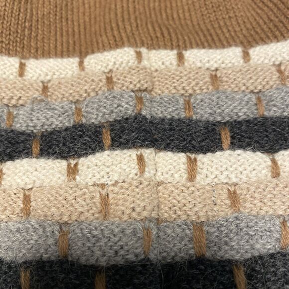 Women’s Classic 100% ALPACA Justin Hazelnut Camel Gray Striped Beanie Hat - Picture 8 of 9